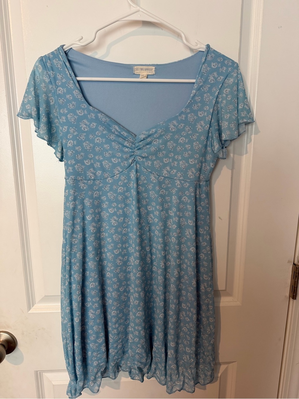 See You Monday Sky Blue Floral Mini Dress